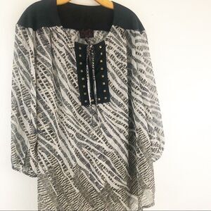 French Blue mesh metallic long sleeve blouse 2XL